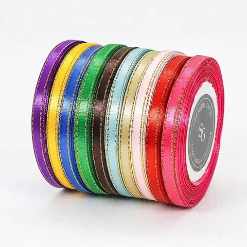 Satin Ribbon With Gold Edge Polyester Ribbon For Gift Wrapping Wedding Decor DIY Crafts Party Supplies Decorative Ribbon