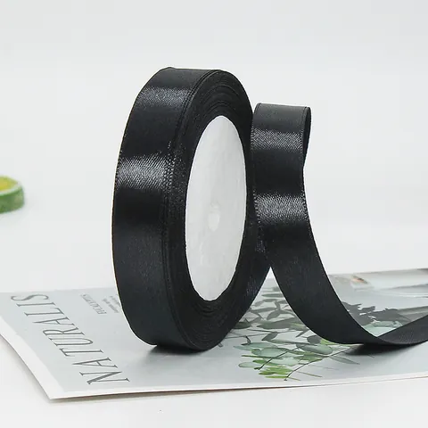 Black Satin Ribbon Polyester Decorative Webbing For Gift Wrapping DIY Manual Floral Bouquet Decoration Handcraft Accessories