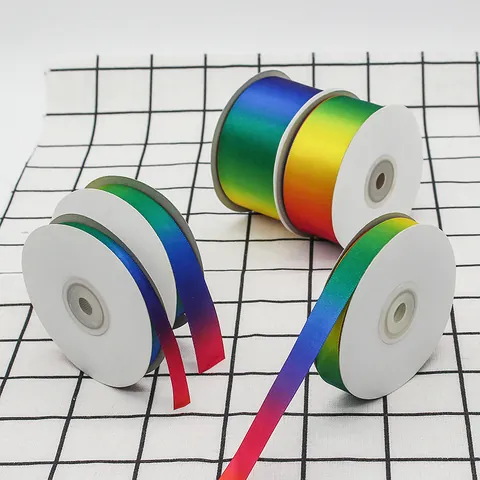 Hoge Dichtheid Regenboog Gradiënt Satijnen Lint Polyester Webbing Voor DIY Ambacht Cadeauverpakking Bakken Decoratie