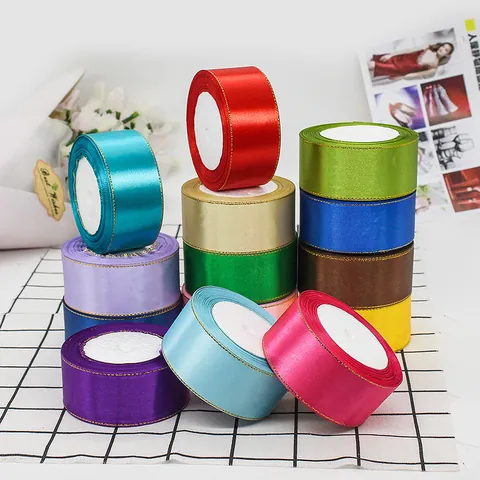 Doppelter Goldrand Satinband Rolle Für Geschenkverpackung Hochzeit Party DIY Basteln Kuchenschachtel Dekoration Polyester Dekoratives Gurtband