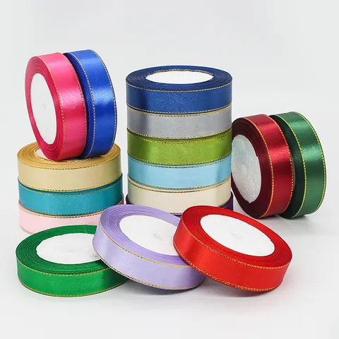 Gouden Rand Satijn Lint Voor Cadeauverpakking Bruiloft Feest Taart Decoratie DIY Knutselen Veelkleurig Decoratief Lint