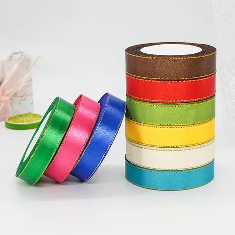 Gouden Rand Satijn Lint Voor Cadeauverpakking Bruiloft Feest Taart Decoratie DIY Knutselen Veelkleurig Decoratief Lint