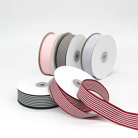 Double Sided Striped Grosgrain Ribbon Polyester Decorative Webbing For Gift Wrapping DIY Hair Bows Garment Accessories