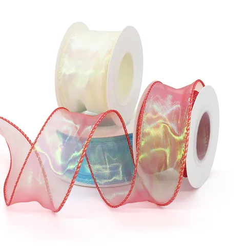 Ruban en Organza Iridescent avec Bordure en Queue de Poisson pour l'Emballage de Bouquets de Fleurs et la Décoration de Mariage DIY