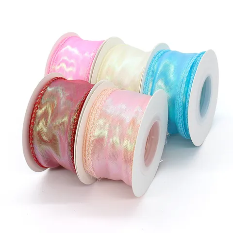 Ruban en Organza Iridescent avec Bordure en Queue de Poisson pour l'Emballage de Bouquets de Fleurs et la Décoration de Mariage DIY