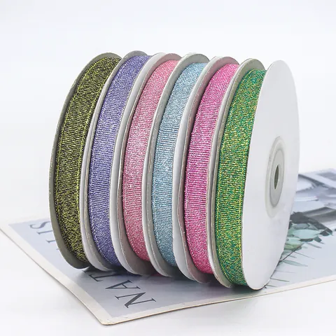 Metallic Glitter Ribbon Narrow Polyamide Webbing For Gift Box Packing Christmas Cake Decoration DIY Craft Wedding Party
