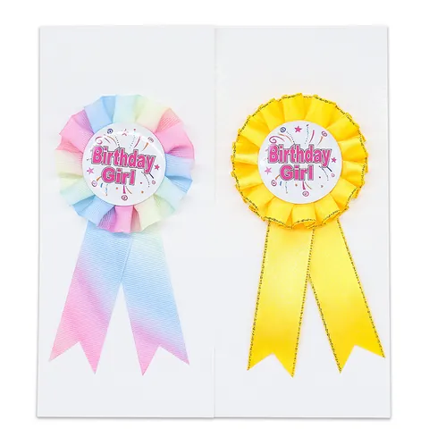 Cinta de Premio Birthday Girl Escarapela Insignia Satén Plisado Borde Dorado Para Niñas Mujeres Fiesta de Cumpleaños Celebración Decoración
