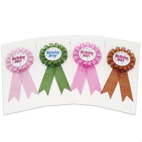 Insignia de Roseta de Cumpleaños de Cinta de Satén con Brillo para Niños Niñas Decoración de Fiesta de Cumpleaños Regalo