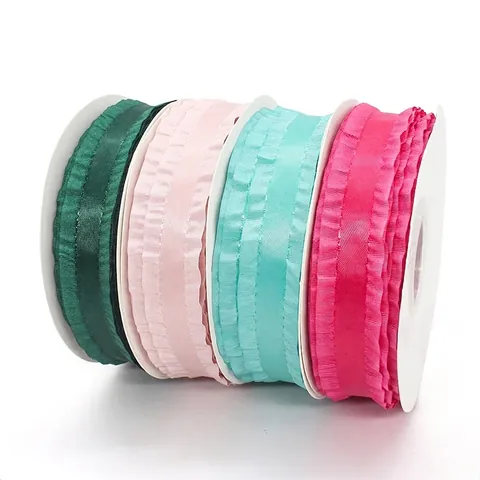 Elegant Geroezeld Satijnen Lint Geplooide Rand Polyester Singelband Voor DIY Haaraccessoires Cadeauverpakking Bloemenverpakking Kledingdecoratie Decoratief Lint