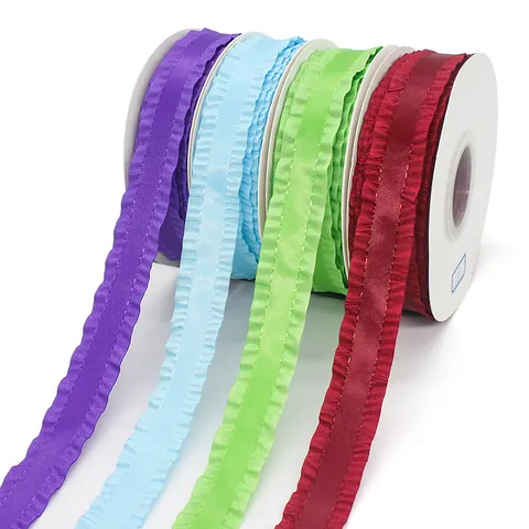 Elegant Geroezeld Satijnen Lint Geplooide Rand Polyester Singelband Voor DIY Haaraccessoires Cadeauverpakking Bloemenverpakking Kledingdecoratie Decoratief Lint