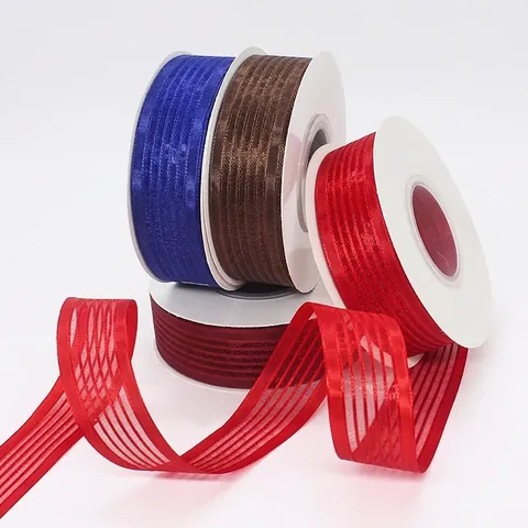 Nastro a Righe Larghe in Organza Trasparente e Raso Misto per Confezioni Regalo Fiori Fiocco Fatto a Mano Fai-da-Te Nastro Decorativo