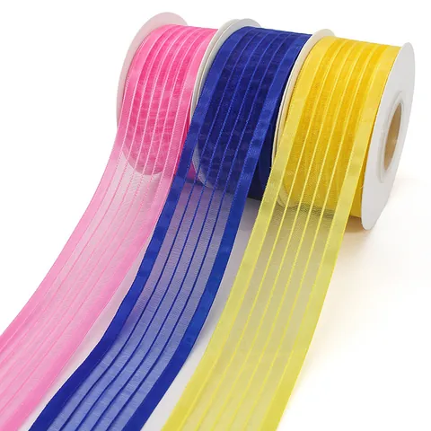 Wide Striped Sheer Organza Ribbon With Satin Borders For Gift Wrapping Flower Packaging DIY Bow Crafts Decorative Ribbon