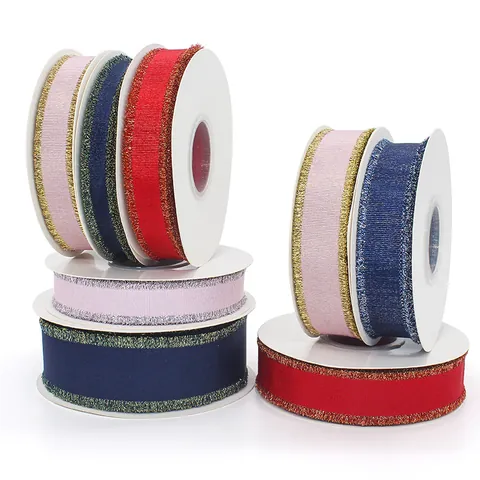Polyester Ripsband Mit Metallgefrantster Kante Für Geschenkverpackung DIY Handwerk Hochzeit Party Deko Dekoratives Band Rolle
