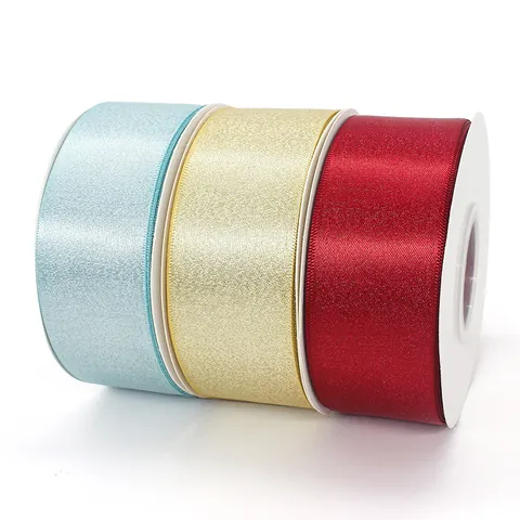 Metallic Glitter Polyester Ribbon Spool Wide Decorative Webbing For Gift Wrap Flower Box Bow DIY Craft Wedding Party Festive