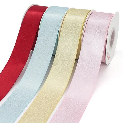 Metallic Glitter Polyester Ribbon Spool Wide Decorative Webbing For Gift Wrap Flower Box Bow DIY Craft Wedding Party Festive