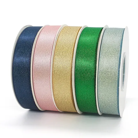 Glitter Metallic Polyester Ribbon For Gift Wrapping DIY Crafts Wedding Party Decoration Floral Bouquet Bow Making Sewing Tape