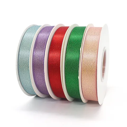 Metallic Glitter Polyester Satin Ribbon For Gift Wrapping Flower Box DIY Crafts Wedding Birthday Party Decoration Webbing