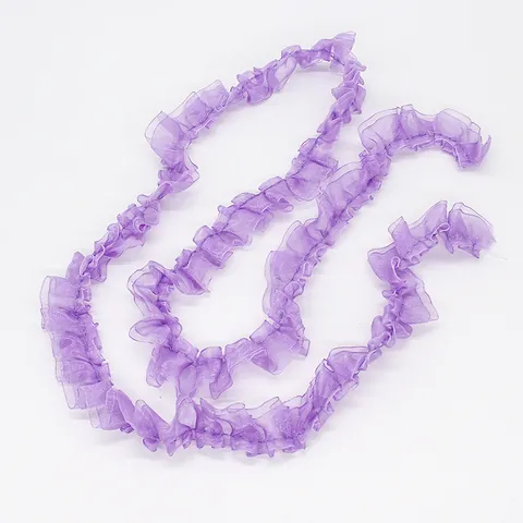 Sering Paars Dubbellaags Sneeuwgaren Ruffled Kantafwerking Geplooid Chiffon Lint Voor Handgemaakte Kleding DIY Naaien Decor