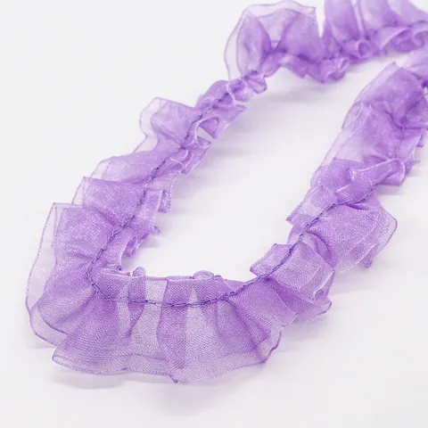 Sering Paars Dubbellaags Sneeuwgaren Ruffled Kantafwerking Geplooid Chiffon Lint Voor Handgemaakte Kleding DIY Naaien Decor