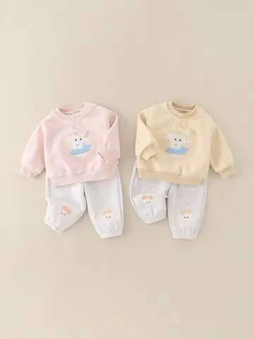 Toddler Girls Cartoon Dog Cotton Clothing Set Round Neck Sweatshirt And Pants Autumn Spring Kids Two Piece Outfits