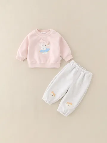 Toddler Girls Cartoon Dog Cotton Clothing Set Round Neck Sweatshirt And Pants Autumn Spring Kids Two Piece Outfits
