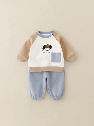 Kleinkinder Jungen Lässige Baumwolle Kleidung Oberteil Und Hose Mit Cartoon Welpen Stickerei Langarm Sweatshirt Jogger