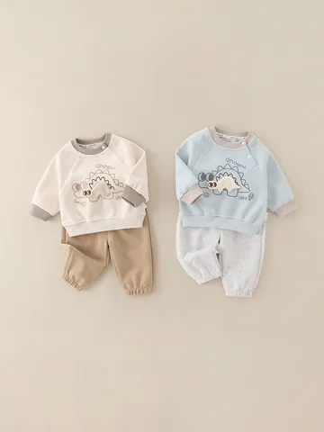 Kleinkinder Jungen Dinosaurier Baumwolle Sweatshirt Und Hose Outfit Cartoon Langarm Top Jogger Hose Frühling Herbst Kleidung