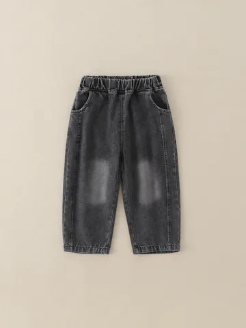 Pantalones Vaqueros Casuales para Niños Cintura Elástica Lavados Rectos para Primavera Otoño Mezcla de Algodón Largos