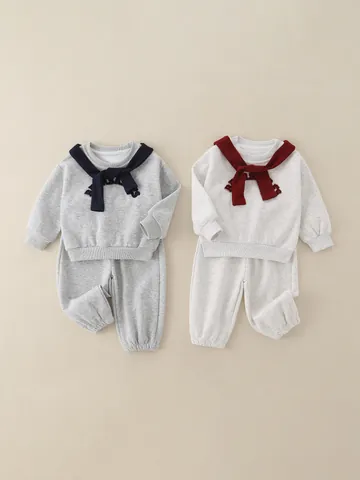 Kleinkind Kinder Baumwolle Sweatshirt Top Und Hose Sportliches Outfit Mit Schal Dekoration Für Jungen Mädchen Frühling Herbst