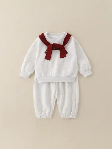 Kleinkind Kinder Baumwolle Sweatshirt Top Und Hose Sportliches Outfit Mit Schal Dekoration Für Jungen Mädchen Frühling Herbst