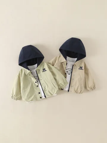 Jungen Windbreaker Jacke Mit Kapuze Frühling Herbst Farbblock Lässige Oberbekleidung Kinder Polyester Mantel Mit Buchstaben