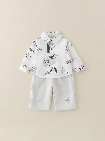 Toddler Boys Cotton Cartoon Dog Print Set Long Sleeve Shirt And Pants Casual Spring Autumn Clothing Soft Baby Boy Outfit