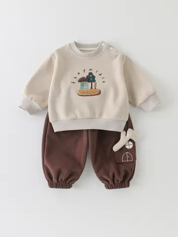 Completo Felpa Con Ricamo a Cartone Animato E Pantaloni Sportivi per Neonato Vestiti Casual in Misto Cotone Primavera Autunno
