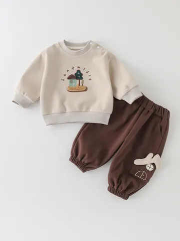 Completo Felpa Con Ricamo a Cartone Animato E Pantaloni Sportivi per Neonato Vestiti Casual in Misto Cotone Primavera Autunno