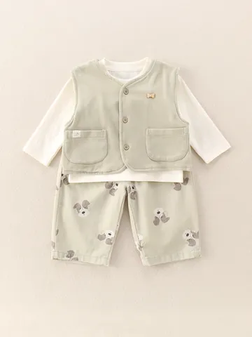 Set di Abbigliamento per Ragazzi Top Gilet E Pantaloni Maglietta a Maniche Lunghe E Pantaloni Con Stampa Cane Cartone Animato