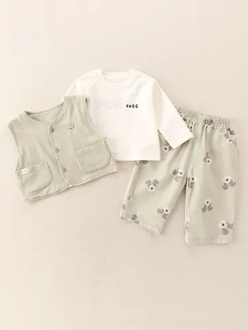 Set di Abbigliamento per Ragazzi Top Gilet E Pantaloni Maglietta a Maniche Lunghe E Pantaloni Con Stampa Cane Cartone Animato