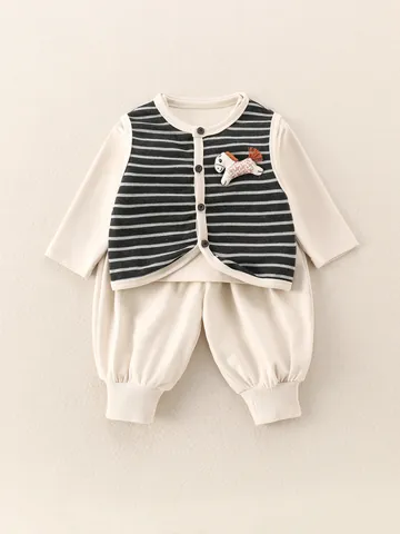 Baby Boys Long Sleeve Cotton Shirt Striped Vest And Pants Outfits For Spring Autumn Toddler Korean Style Clothing