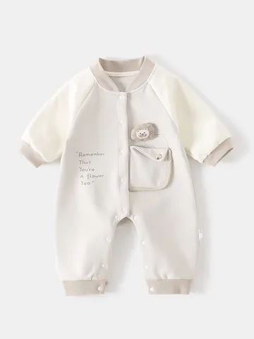 Baby Boy Long Sleeve Romper Cotton Blend Lion Patch Letter Print Newborn Jumpsuit Snap Button Spring Autumn Baby Clothes