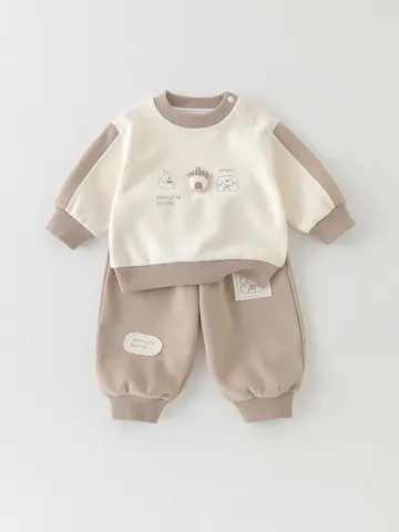Baby Jungen Cartoon Hund Patchwork Langarm Sweatshirt Und Jogginghose Baumwolle Outfit Frühling Herbst Weiche Babykleidung