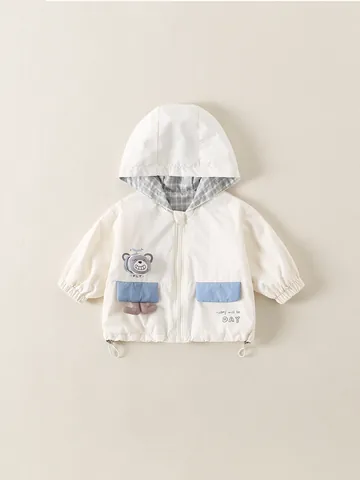 Giacca a Vento per Bambini Con Cappuccio Orso Cartone Animato Fodera in Cotone Capispalla Leggero Ragazzi Primavera Autunno Cappotto Casual