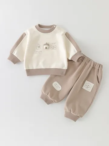 Baby Jungen Cartoon Hund Patchwork Langarm Sweatshirt Und Jogginghose Baumwolle Outfit Frühling Herbst Weiche Babykleidung