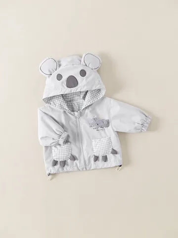 Linda Chaqueta Con Capucha De Koala Para Bebés Niños A Prueba De Viento Primavera Otoño Ropa De Abrigo Ligera Con Orejas 3D Bolsillos De Cuadros Abrigo Con Cremallera