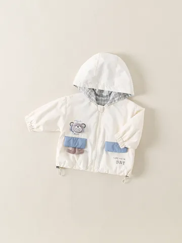 Giacca a Vento per Bambini Con Cappuccio Orso Cartone Animato Fodera in Cotone Capispalla Leggero Ragazzi Primavera Autunno Cappotto Casual