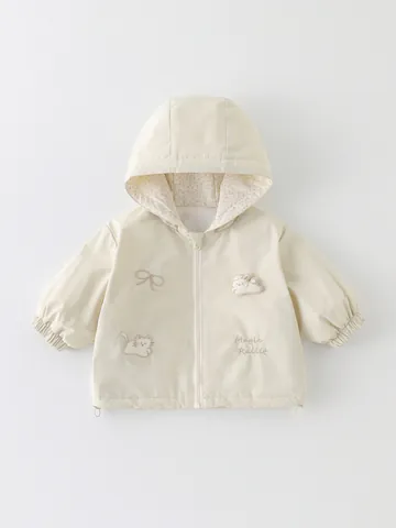 Giacca con Cappuccio per Bambina Primavera Autunno Cartone Animato Coniglio Fodera Floreale Cappotto Antivento con Cerniera Abbigliamento Neonato Fodera in Cotone