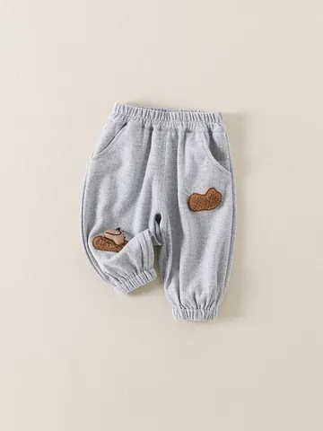 Pantaloni Jogger Casual Grigi da Ragazzo Con Toppa Dinosauro Cartone Animato Pantaloni Sportivi Vita Elastica Bambini