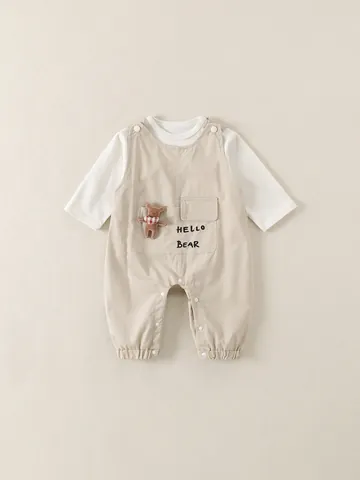 Cute Bear Overalls Long Sleeve T-Shirt And Suspender Pants For Baby Infant Soft Cotton Casual Daily Wear Clothing Outfit