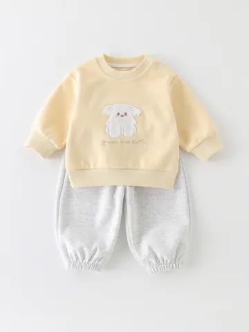 Completo di Abbigliamento da Bambina in Misto Cotone con Felpa e Pantaloni a Maniche Lunghe e Girocollo per Primavera Autunno