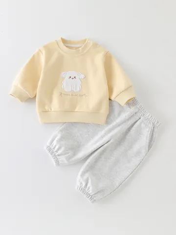 Completo di Abbigliamento da Bambina in Misto Cotone con Felpa e Pantaloni a Maniche Lunghe e Girocollo per Primavera Autunno