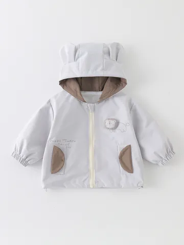 Giacca Antivento Con Cappuccio Bambini Leone Cartone Animato Orecchie 3D Fodera Cotone Poliestere Casual Primavera Autunno