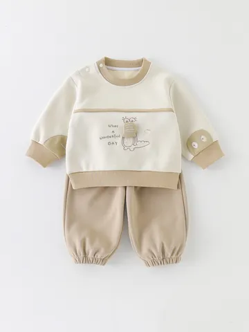 Baby Jungen Langarm Sweatshirt Hose Cartoon Krokodil Patchwork Baumwolle Klasse A Kleinkind Frühling Herbst Kleidung